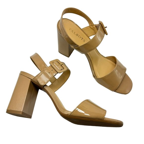 Talbots Patent Leather Slingback Block Heel Sandal Butternut 9 Preppy Retro‎ Y2K - Picture 1 of 12